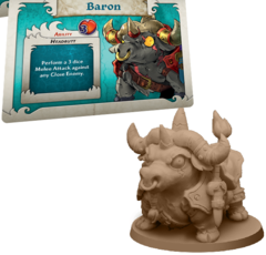 Arcadia Quest: Riders Baron Bull promo miniature + stat card game night kit